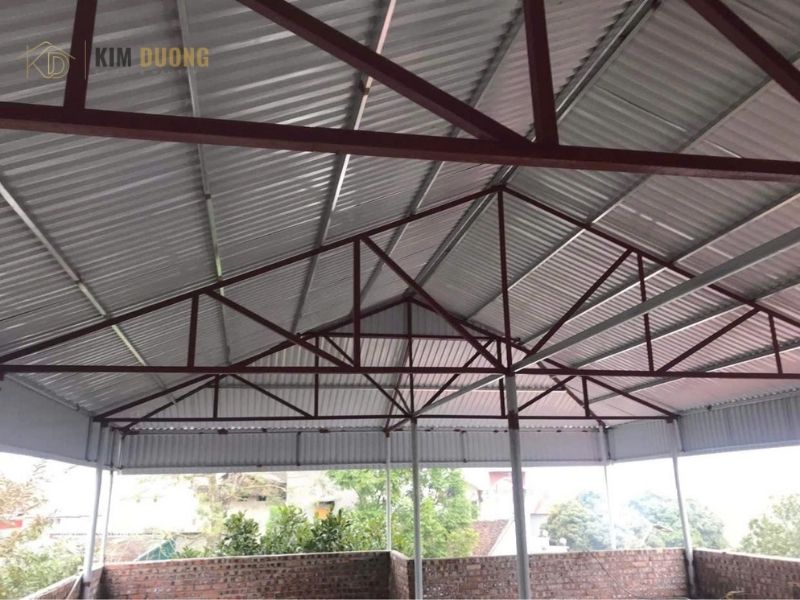 hệ thống khung sắt mái tôn lạnh lợp tầng thượng tại hoài đức - hà nội