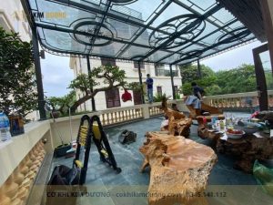 thi công mái kính sân thượng ở đội cấn hà nội