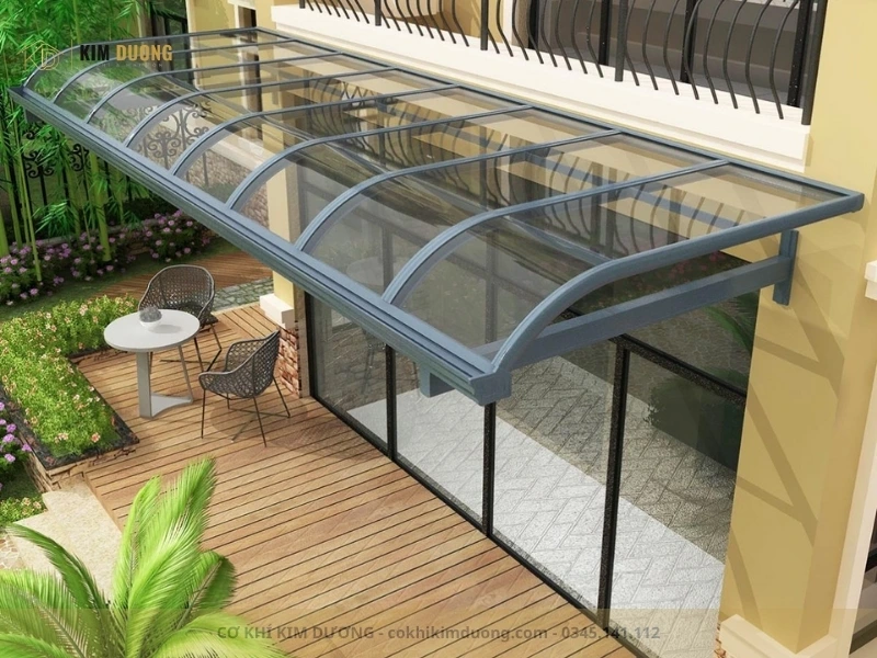 mẫu mái nhựa poly che sân vườn hiện đại