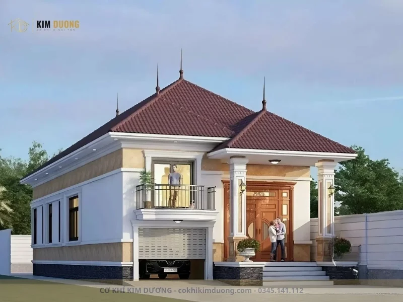 mẫu nhà cấp 4 gác lửng lợp tôn giả ngói đẹp