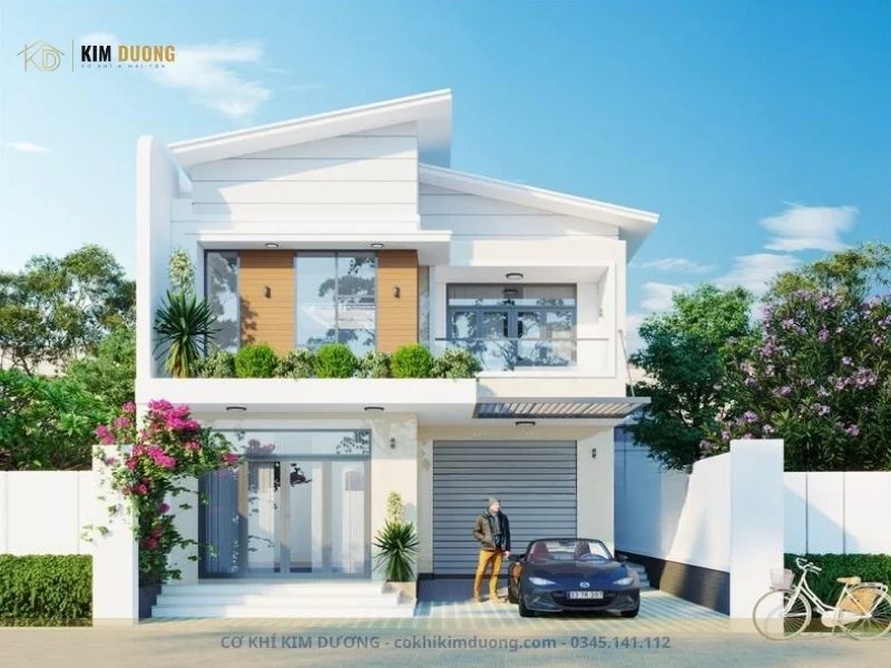 mẫu nhà ống hai mái so le lấy sáng lợp tôn