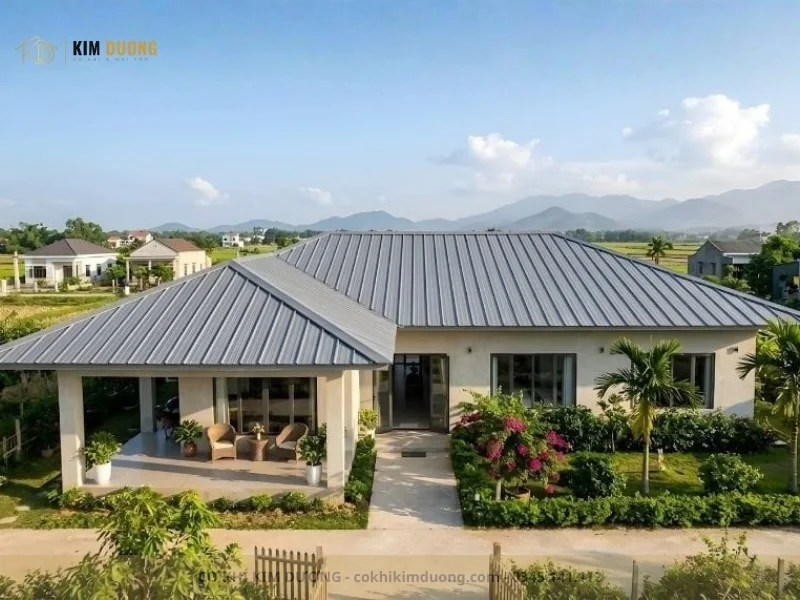 nhà cấp 4 phong cách châu âu lợp tôn hiện đại