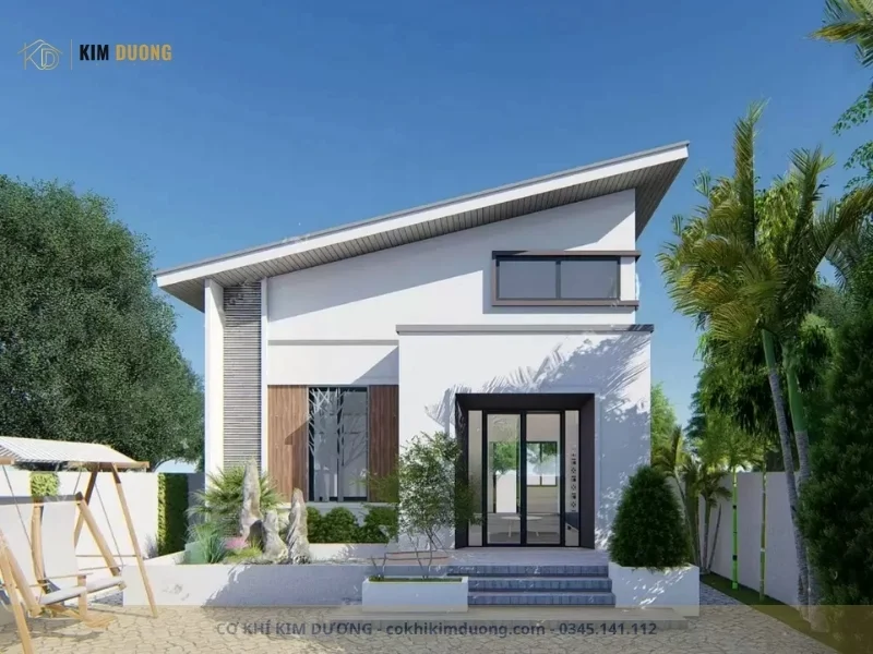 nhà mái tôn 1 mái lệch đơn hiện đại cho nhà gác lửng