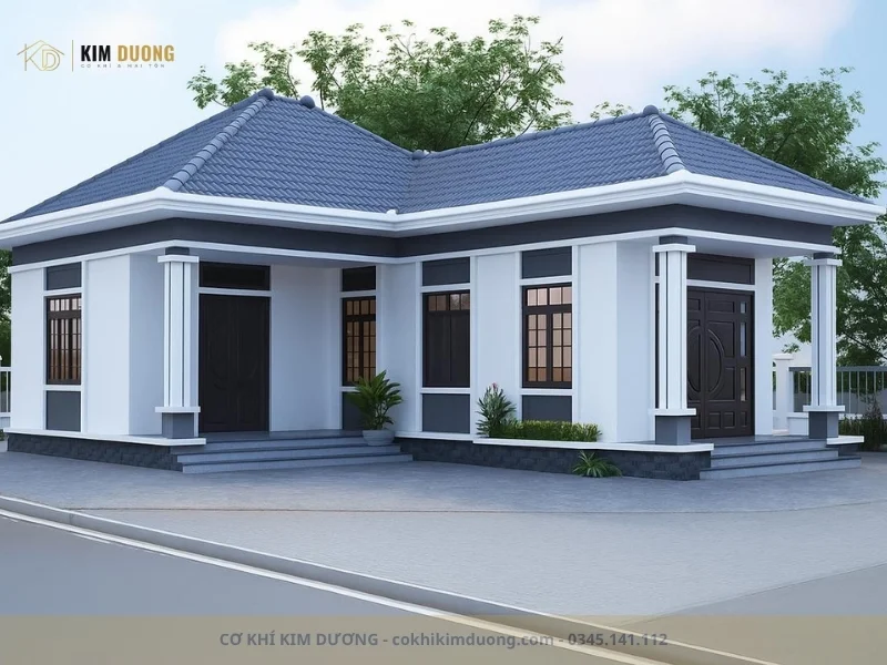 thiết kế mái tôn kiểu mái nhật cho nhà chữ l đẹp