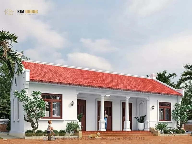 thiết kế nhà cấp 4 ba gian lợp mái tôn đẹp